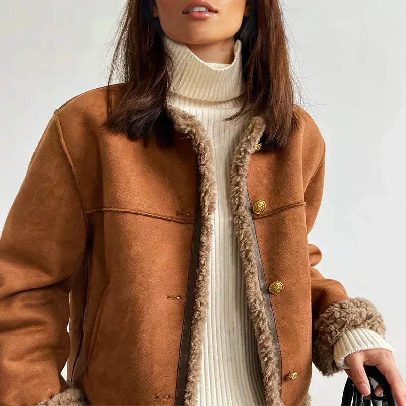 Rosalie - Veste en cuir de mouton à boutons